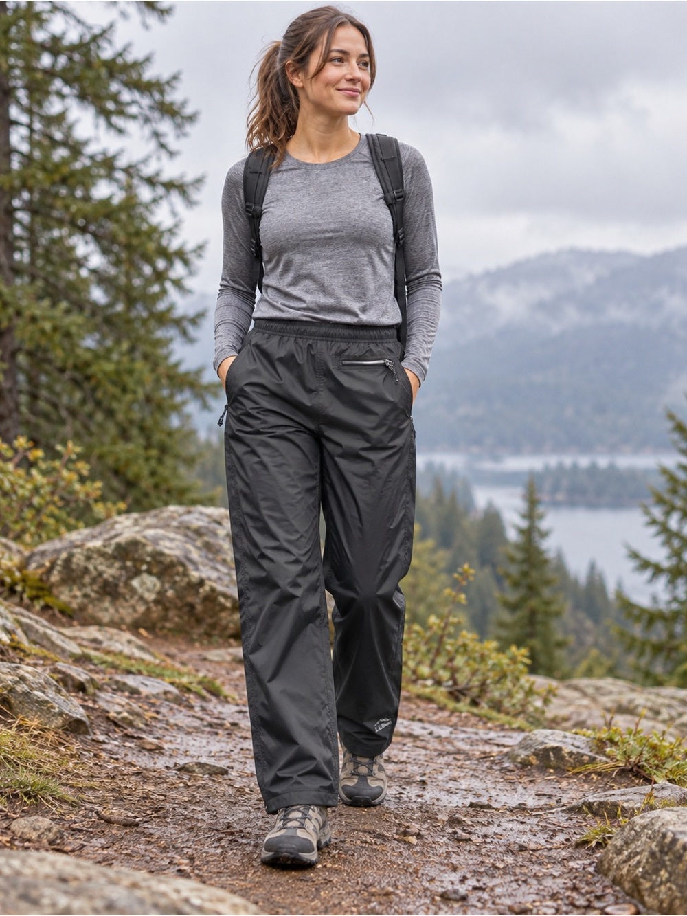 L.L.Bean Women’s M Black Waterproof Rain Pants Full Zip Legs Recycled Nylon